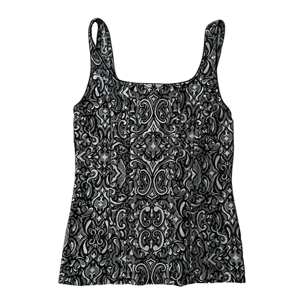 White House Black Market Size S Silver Gray Black Metallic Shell Corset Tank Top